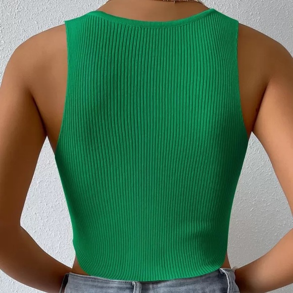 Green Ribbed Tank Top - Picture 2 of 4